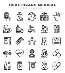 Obraz premium Set of HEALTHCARE MEDICAL icons in Lineal style. High quality Lineal Icons symbol collection.