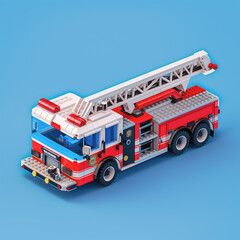 Isometric Firetruck on Blue Background