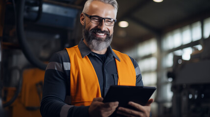Confident engineer with tablet in industrial setting