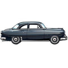 Vintage blue and white coupe. Classic mid-century car illustration isolated on transparent background PNG. Retro American vehicle concept for design and print.