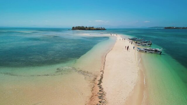 Aerial view of Gili Kere sand tongue in Lombok, Indonesia