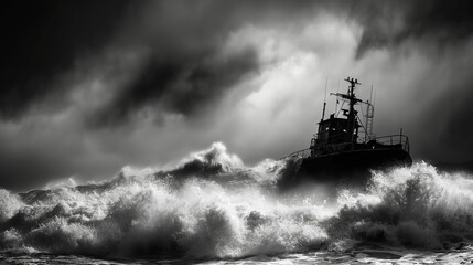 Image of a ship in a stormy sea.