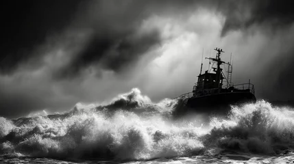 Schilderijen op glas Image of a ship in a stormy sea. © kept