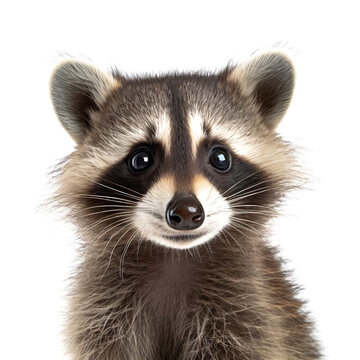 close up of a baby raccoon isolated on white background, cut out