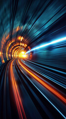 High-Speed Train Journey Through Illuminated Tunnel