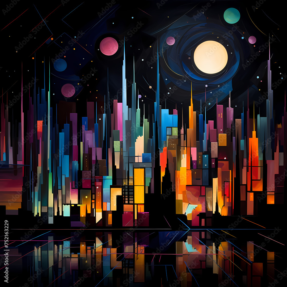 Wall mural Abstract representation of a city skyline at night