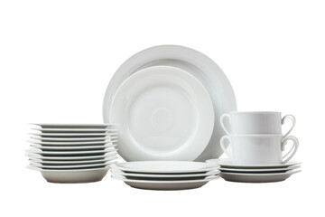 Clean Plates Dishes and Cups for Elegant Dining Isolated On Transparent Background
