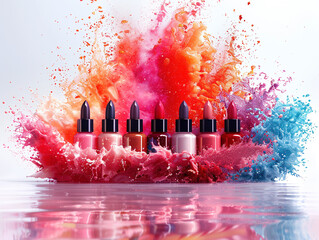 Vibrant Explosion of Cosmetic Lipsticks in Dynamic Colors