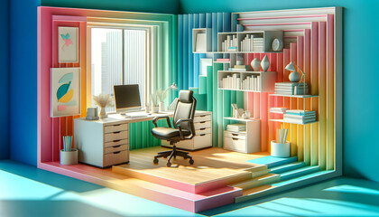3D Pastel Office with Angled Perspective
