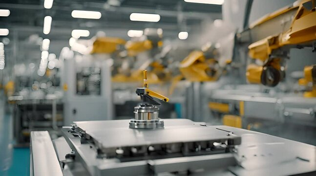 Robotic arm manufacturing Electric vehicle battery at a giga factory