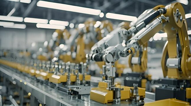 Robotic arm manufacturing Electric vehicle battery at a giga factory