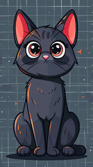 Cute Symmetrical Cartoon Illustration of a Black Cat