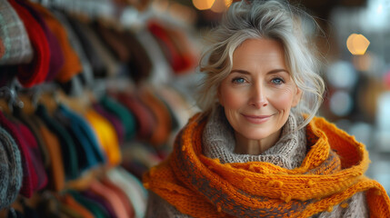 Mature Woman Choosing Colorful Pullover