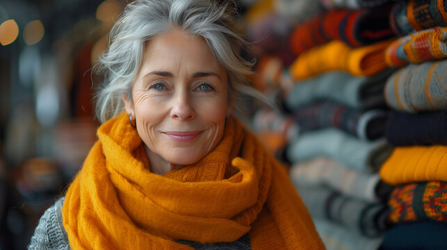 Mature Woman Choosing Colorful Pullover