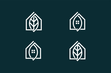 Green House or Home with Leaf Logo Concept sign icon symbol Design Element. Vector illustration logo template