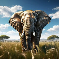 Obraz premium an elephant standing in a field of tall grass