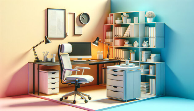 Vibrant 3D Office Space: Pastel Perspective