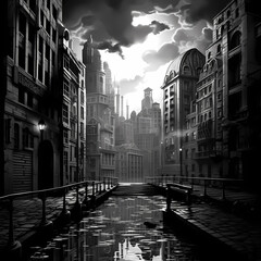 Classic black and white cityscape. 