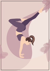 Woman standing on hands on pink background. Yoga asana. Woman standing on hands on pink background. Yoga asana.