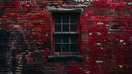 Small window in the middle of a red brick wall