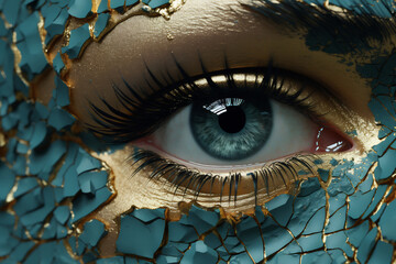 Luxurious Vision: Woman's Eye with Gold Leaf Accents - obrazy, fototapety, plakaty