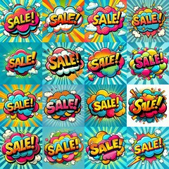 Sale! on a cloud in bright colors, pop-art style. AI generated illustration