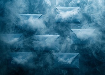Obraz premium Envelopes floating in the air with smoke coming out, creating a mysterious and intriguing atmosphere for a creative concept