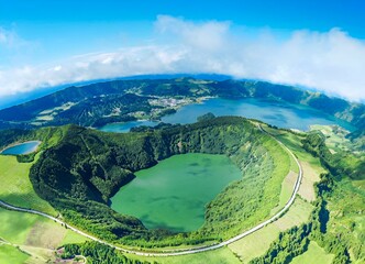 Fototapeta premium Beautifiul Sete Cidades Lakes, San Miguel island, The Azores, Portugal, Europe