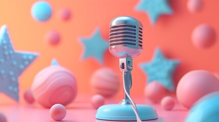 Fototapeta na wymiar Stylish Microphone against Vibrant Backdrops, This image would be perfect for adding a touch of fun and creativity to any project related to music,