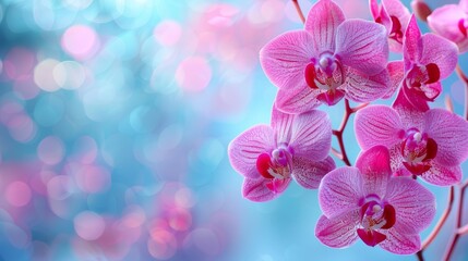 Fototapeta na wymiar Orchids stunning bouquet of blossoms in radiant beauty on blurred background with copy space