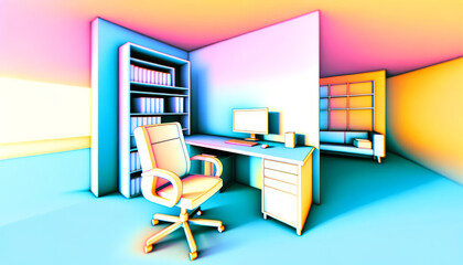 Vibrant 3D Workspace in Pastel: Angled Perspective