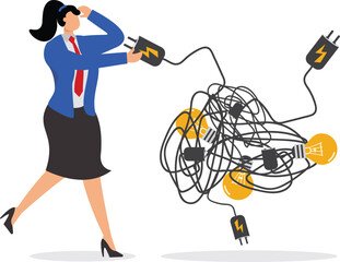 Bussineswoman with a Tangled Mess of Wires