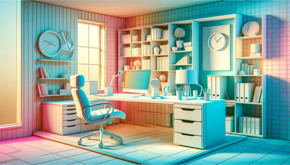Modern Pastel Workspace: Enhanced 3D Perspective