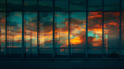 Sunset reflection in the windows of alding