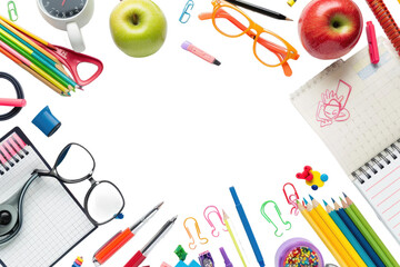 Frame of School Supplies Isolated On Transparent Background