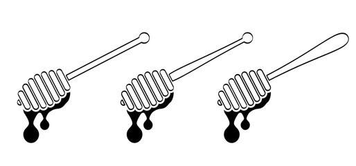 Wooden honey stick, honey dipper. Healthy food and diet concept. Honey spoon logo or icon. Of the beehive, honeycomb.