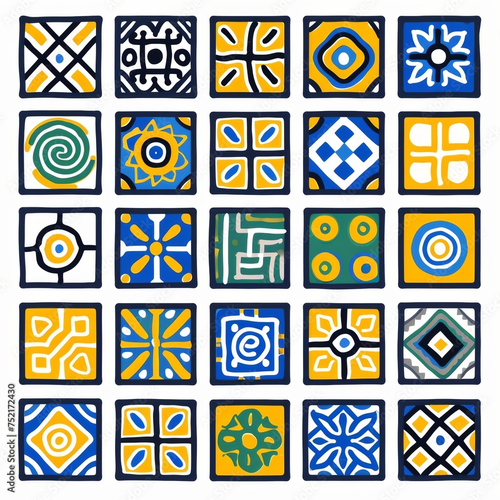 Poster harmony in blue and yellow. a vibrant painting featuring a series of blue and yellow squares arrange