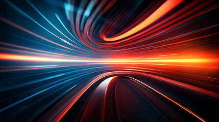 Fototapeta na wymiar Glowing tunnel traffic, future technology speed line, using long exposure bold dynamic lines