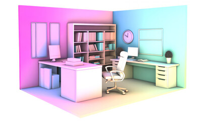Contemporary 3D Office: Pastel Angles and Depth