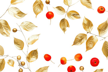 Golden Leaf and Fruit Designs Isolated On Transparent Background