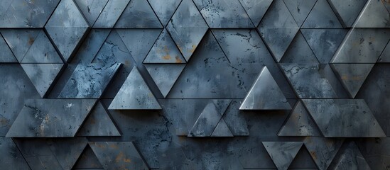 Abstract 3D Wall of Triangles in Dark Silver and Indigo, To provide a modern, artistic, and unique background for interior design, office decor, or - obrazy, fototapety, plakaty
