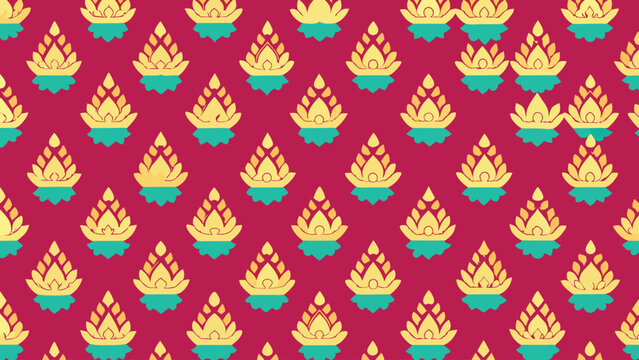 Seamless pattern with buddha head in traditional Thai style