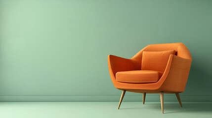 Orange armchair on the soft green background