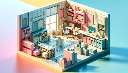 Unified Pastel Office Space: 3D Integration