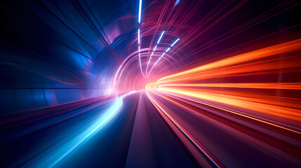 Glowing tunnel traffic, future technology speed line, using long exposure bold dynamic lines