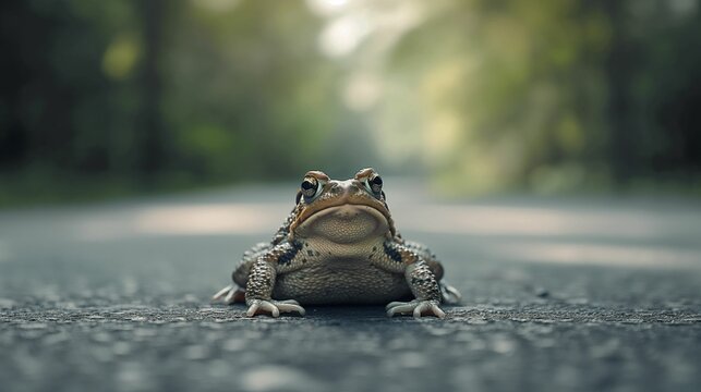 Image of small toad sitting on a road.