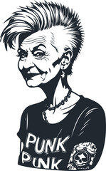 Old punk lady, old punk woman, vector illustration - 752176261
