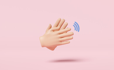 3D clapping hands or hands applauding icon isolated on pink background. congratulations on success concept. 3d render illustration - obrazy, fototapety, plakaty