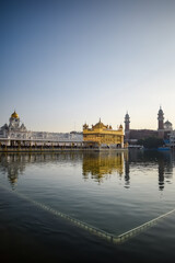 Beautiful view of Golden Temple - Harmandir Sahib in Amritsar, Punjab, India, Famous indian sikh landmark, Golden Temple, the main sanctuary of Sikhs in Amritsar, India