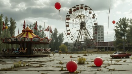A sprawling Russian amusement park in the gloomy light of the 1980s.